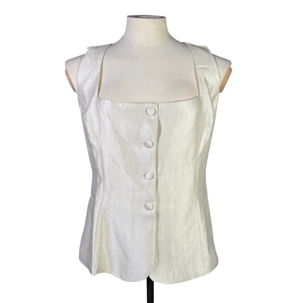 Brook + Lynn Square Neck Sleeveless Vest Top Ivory Button Front Women's Size L